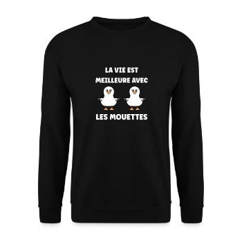 Humour petit mouette - Sweat-shirt Unisexe - noir - Devant - Alina (178cm) & Michal (187cm)
