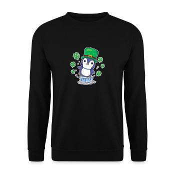 Irish Penguin Leprechaun Tier niedlich Vogel - Unisex Pullover - Schwarz - Vorne - Alina (178cm) & Michal (187cm)