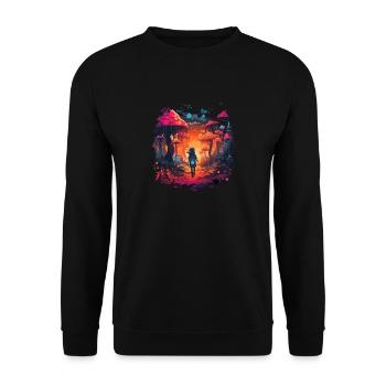 Mushroom | Fantasy Pilze Wald Natur Goa Festival - Unisex Pullover - Schwarz - Vorne - Alina (178cm) & Michal (187cm)