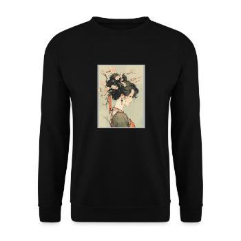 Vintage Japanisch Ästhetik Otaku Anime Girl - Unisex Pullover - Schwarz - Vorne - Alina (178cm) & Michal (187cm)