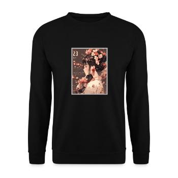 Vintage Japanisch Ästhetik Otaku Anime Girl - Unisex Pullover - Schwarz - Vorne - Alina (178cm) & Michal (187cm)