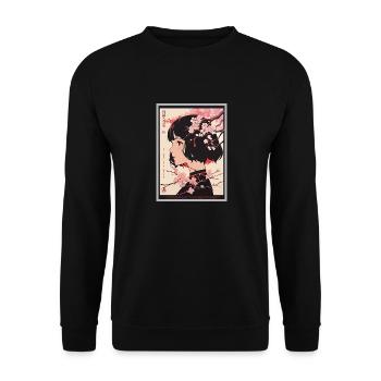 Vintage Japanisch Ästhetik Otaku Anime Girl - Unisex Pullover - Schwarz - Vorne - Alina (178cm) & Michal (187cm)