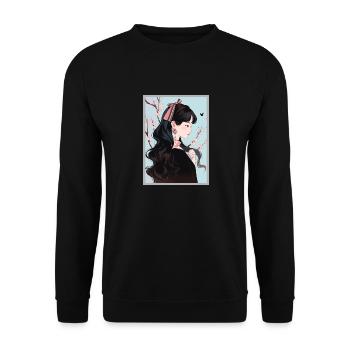 Vintage Japanisch Ästhetik Otaku Anime Girl - Unisex Pullover - Schwarz - Vorne - Alina (178cm) & Michal (187cm)