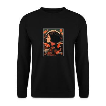 Vintage Japanisch Ästhetik Otaku Anime Girl - Unisex Pullover - Schwarz - Vorne - Alina (178cm) & Michal (187cm)