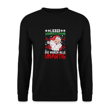 Lieber Weihnachtsmann Geschenk Weihnachtsfeier - Unisex Pullover - Schwarz - Vorne - Alina (178cm) & Michal (187cm)