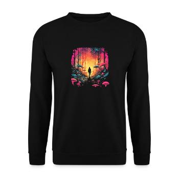 Mushroom | Fantasy Pilze Wald Natur Goa Festival - Unisex Pullover - Schwarz - Vorne - Alina (178cm) & Michal (187cm)