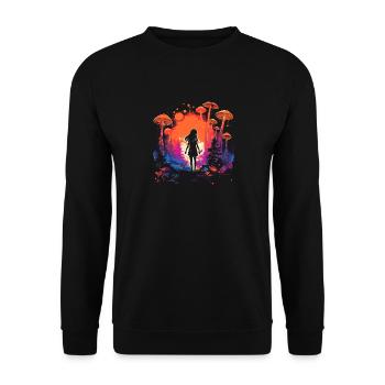 Mushroom | Fantasy Pilze Wald Natur Goa Festival - Unisex Pullover - Schwarz - Vorne - Alina (178cm) & Michal (187cm)