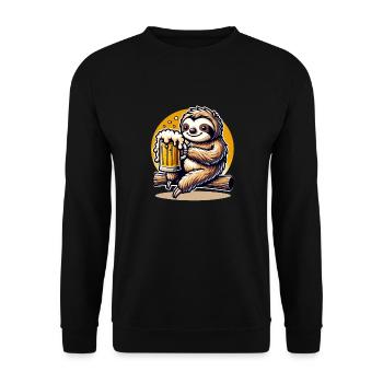 Faultier mit Bier beim Chillen auf Bierparty - Unisex Pullover - Schwarz - Vorne - Alina (178cm) & Michal (187cm)