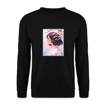 Vintage Japanisch Ästhetik Otaku Anime Girl - Unisex Pullover - Schwarz - Vorne - Alina (178cm) & Michal (187cm)