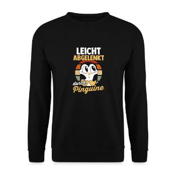 Leicht Abgelenkt Durch Pinguine - Unisex Pullover - Schwarz - Vorne - Alina (178cm) & Michal (187cm)
