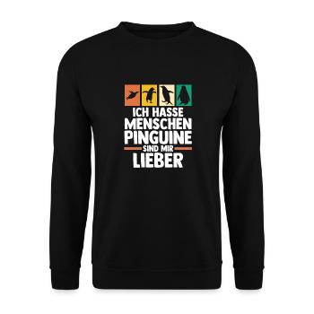 Pinguin - Unisex Pullover - Schwarz - Vorne - Alina (178cm) & Michal (187cm)