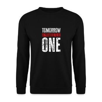 Der morgige Tag ist niemandem versprochen - durchdachtes Design - Unisex Pullover - Schwarz - Vorne - Alina (178cm) & Michal (187cm)