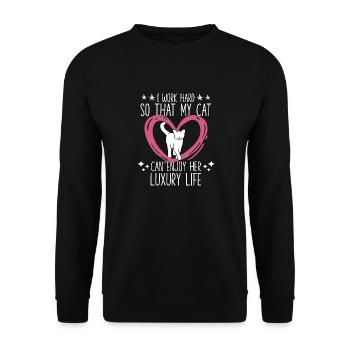 Lustiger Katzenspruch Katzenbesitzer Katzenmotiv - Unisex Pullover - Schwarz - Vorne - Alina (178cm) & Michal (187cm)