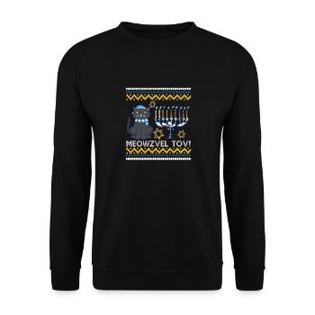 Meowzel Tov Hanoukka Ugly Noël Pull Chat - Sweat-shirt Unisexe - noir - Devant - Alina (178cm) & Michal (187cm)