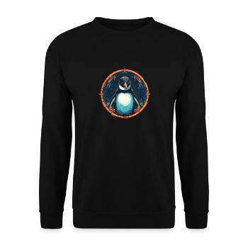 Pinguin im Ornament verschneit, liebe Pinguine - Unisex Pullover - Schwarz - Vorne - Alina (178cm) & Michal (187cm)