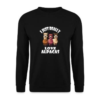 I just really love Alpacas - Unisex Pullover - Schwarz - Vorne - Alina (178cm) & Michal (187cm)