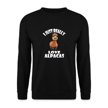 Alpaka I just really love Alpacas - Unisex Pullover - Schwarz - Vorne - Alina (178cm) & Michal (187cm)