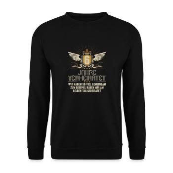 Wir haben viel gemeinsam 6.Hochzeitstag - Unisex Pullover - Schwarz - Vorne - Alina (178cm) & Michal (187cm)