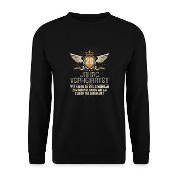 Wir haben viel gemeinsam 20.Hochzeitstag - Unisex Pullover - Schwarz - Vorne - Alina (178cm) & Michal (187cm)