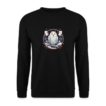 Schneeeule mit Weihnachtsornament - Unisex Pullover - Schwarz - Vorne - Alina (178cm) & Michal (187cm)