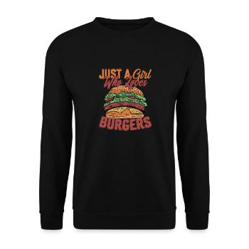 Just A Girl Who Loves Burgers Meat Buns Food Hambu - Unisex Pullover - Schwarz - Vorne - Alina (178cm) & Michal (187cm)