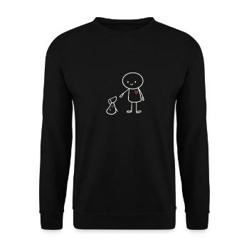 Niedliches Strichmännchen Hundebesitzer Motiv - Unisex Pullover - Schwarz - Vorne - Alina (178cm) & Michal (187cm)