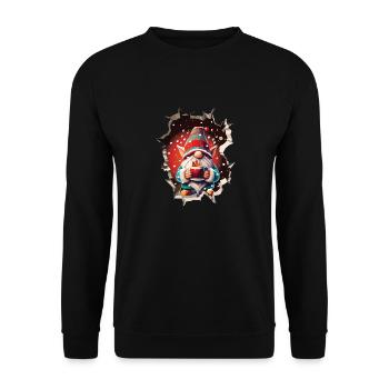 Winter, Weihnachten, Wichtel, Durchbruch, Loch - Unisex Pullover - Schwarz - Vorne - Alina (178cm) & Michal (187cm)