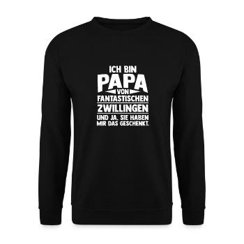 Vater Zwillingspapa Papa von Zwillingen - Unisex Pullover - Schwarz - Vorne - Alina (178cm) & Michal (187cm)