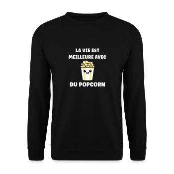 Humour pot de popcorn - Sweat-shirt Unisexe - noir - Devant - Alina (178cm) & Michal (187cm)