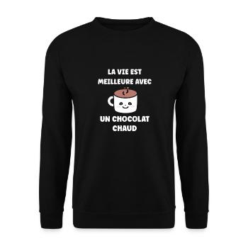 Humour petit chocolat chaud - Sweat-shirt Unisexe - noir - Devant - Alina (178cm) & Michal (187cm)