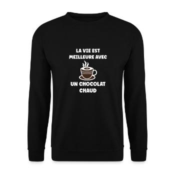 Humour petit chocolat chaud - Sweat-shirt Unisexe - noir - Devant - Alina (178cm) & Michal (187cm)