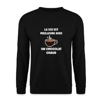 Humour petit chocolat chaud - Sweat-shirt Unisexe - noir - Devant - Alina (178cm) & Michal (187cm)