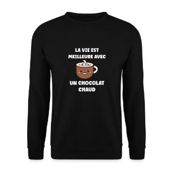 Humour petit chocolat chaud - Sweat-shirt Unisexe - noir - Devant - Alina (178cm) & Michal (187cm)