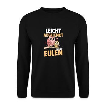 Leicht Abgelenkt Durch Eulen - Unisex Pullover - Schwarz - Vorne - Alina (178cm) & Michal (187cm)