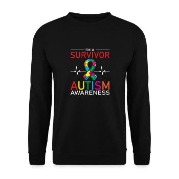 « Je suis un survivant, un guerrier de l’autisme, un ninja autiste - Sweat-shirt Unisexe - noir - Devant - Alina (178cm) & Michal (187cm)