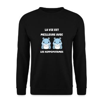 amour petit hippopotame - Sweat-shirt Unisexe - noir - Devant - Alina (178cm) & Michal (187cm)