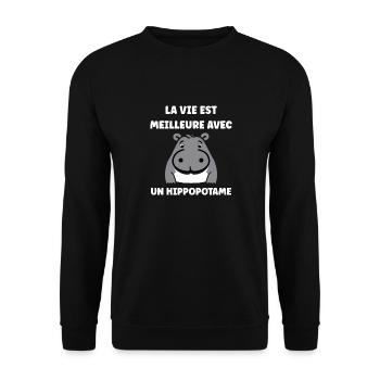 amour petit hippopotame - Sweat-shirt Unisexe - noir - Devant - Alina (178cm) & Michal (187cm)