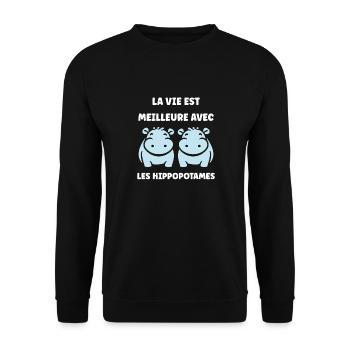amour petit hippopotame - Sweat-shirt Unisexe - noir - Devant - Alina (178cm) & Michal (187cm)