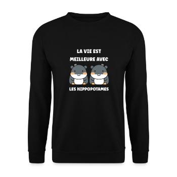 amour petit hippopotame - Sweat-shirt Unisexe - noir - Devant - Alina (178cm) & Michal (187cm)