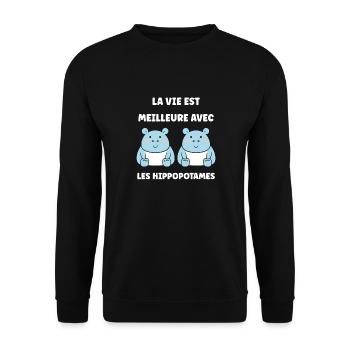 amour petit hippopotame - Sweat-shirt Unisexe - noir - Devant - Alina (178cm) & Michal (187cm)