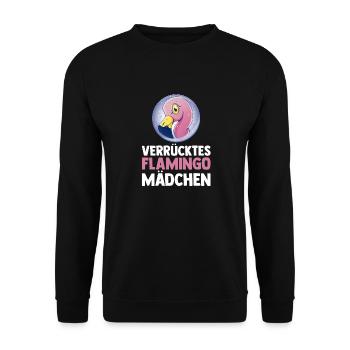 Verrücktes Flamingo Mädchen - Unisex Pullover - Schwarz - Vorne - Alina (178cm) & Michal (187cm)