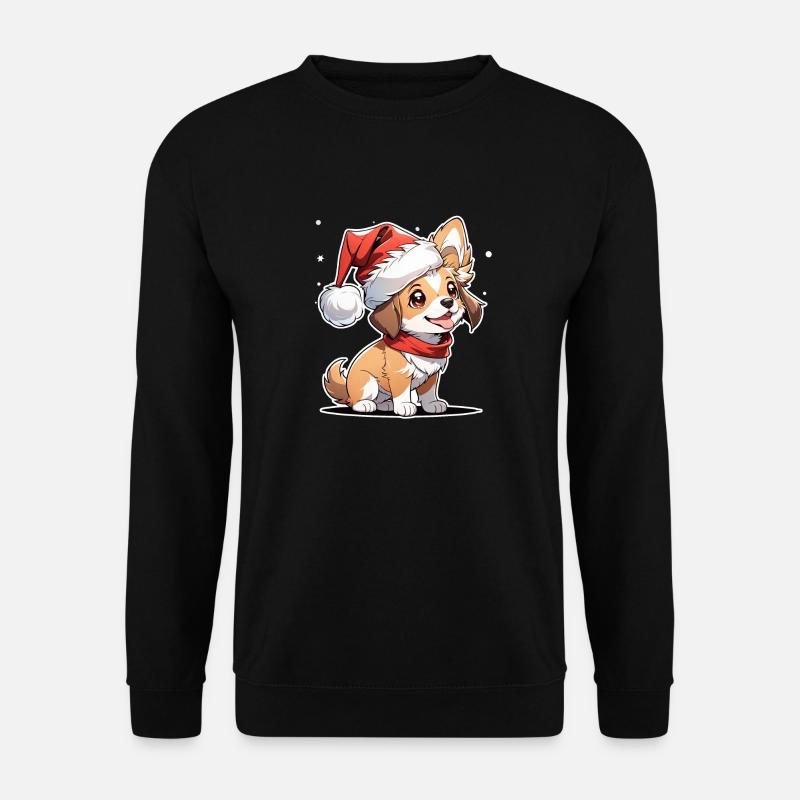 Hund mit Weihnachtsmütze - Unisex Pullover - Schwarz