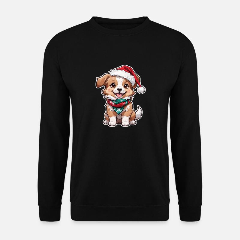Hund mit Weihnachtsmütze - Unisex Pullover - Schwarz