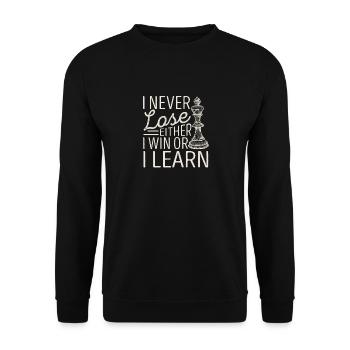 Ich verliere nie, entweder ich gewinne oder ich - Unisex Pullover - Schwarz - Vorne - Alina (178cm) & Michal (187cm)