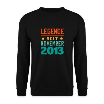 November 2013 Legende seit 10 Jahren Mann Frau - Unisex Pullover - Schwarz - Vorne - Alina (178cm) & Michal (187cm)