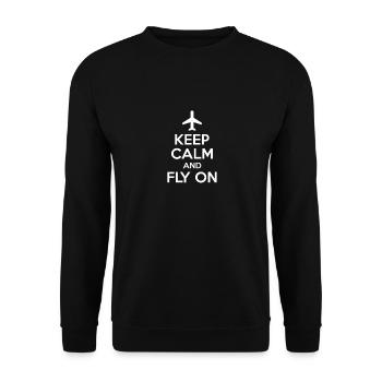 Keep Calm And Fly On Airplane T-Shirt - Lustig - Unisex Pullover - Schwarz - Vorne - Alina (178cm) & Michal (187cm)