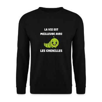 Chenilles insecte Amour petite chenille - Sweat-shirt Unisexe - noir - Devant - Alina (178cm) & Michal (187cm)