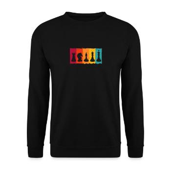 Retro Vintage Schach Spieler Stück Strategisches - Unisex Pullover - Schwarz - Vorne - Alina (178cm) & Michal (187cm)