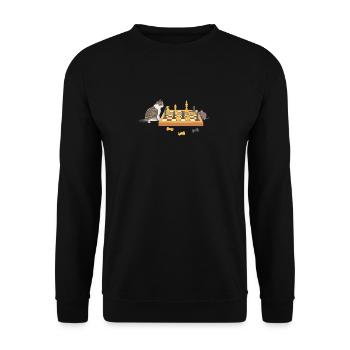 Board Game Night Cat Mouse Chess Playing Players - Unisex Sweatshirt - black - Front - Alina (178cm) & Michal (187cm)