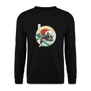 Retro Great Wave Japanese Killer Whale Orca - Unisex Sweatshirt - black - Front - Alina (178cm) & Michal (187cm)